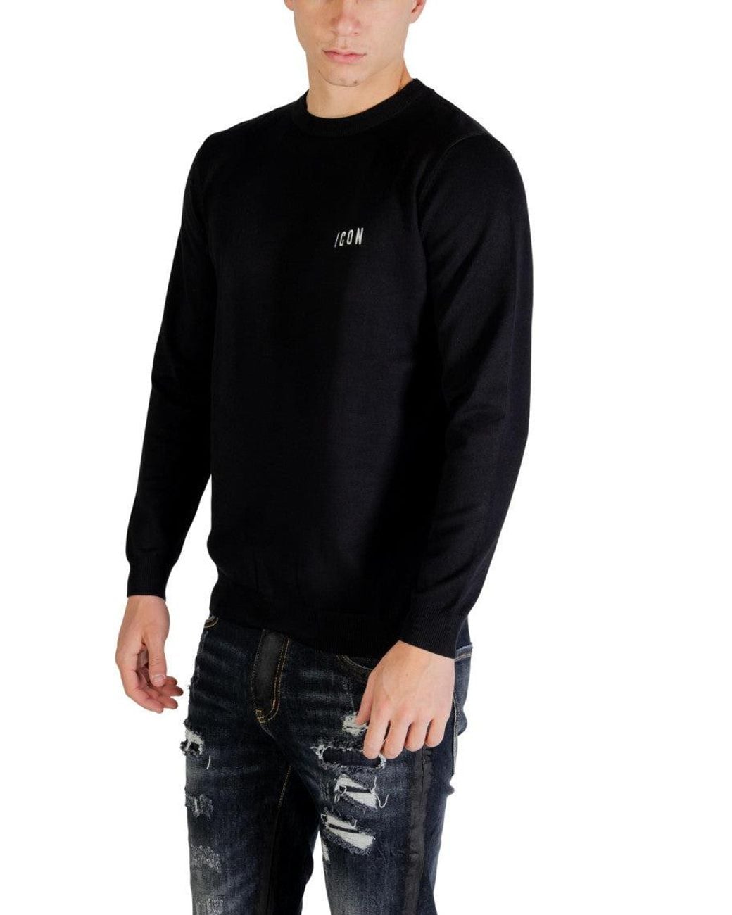 ICON DENIM Black Crew Neck Sweatshirt for men