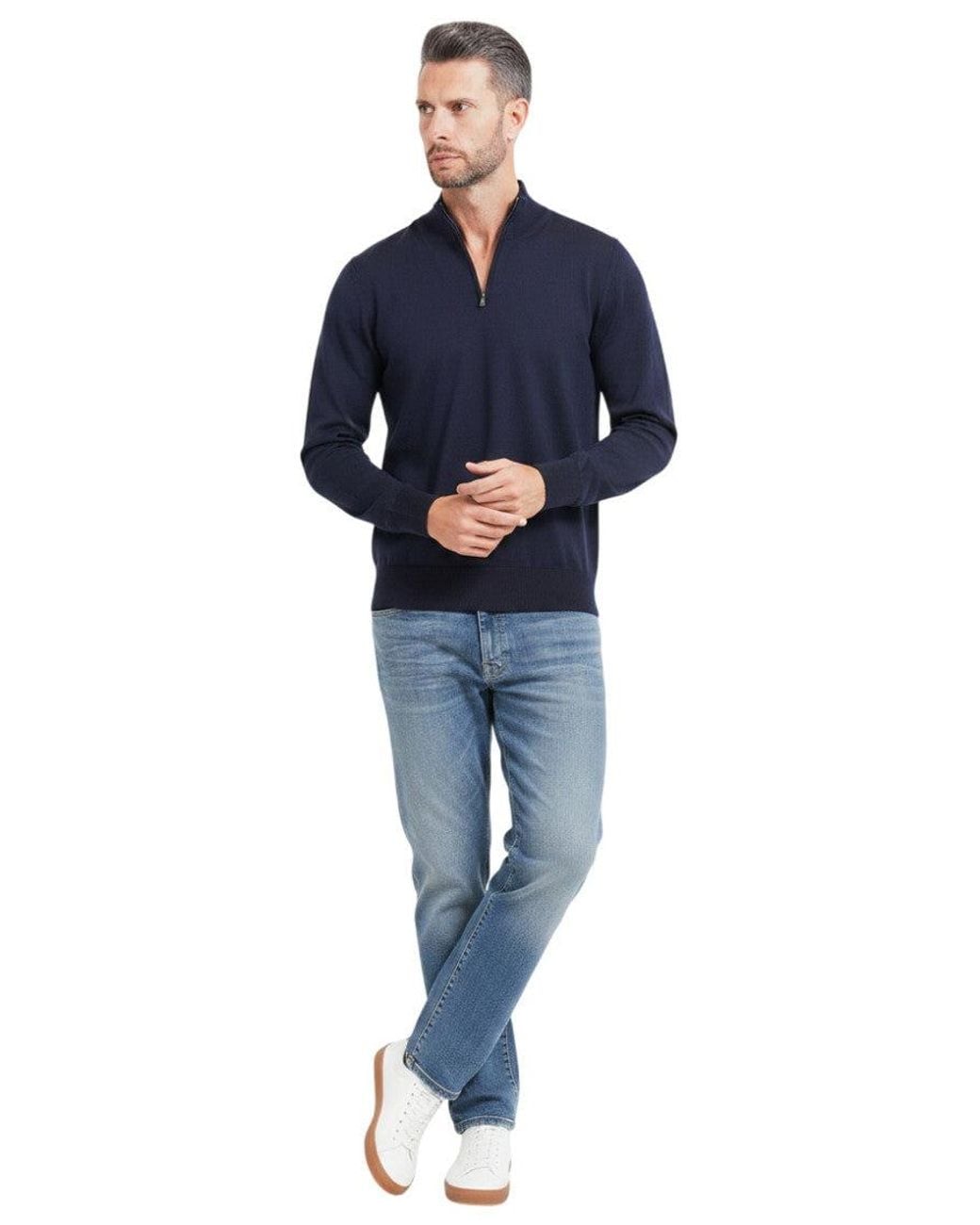 Boss Blue Solid Half Zip Sweater for men