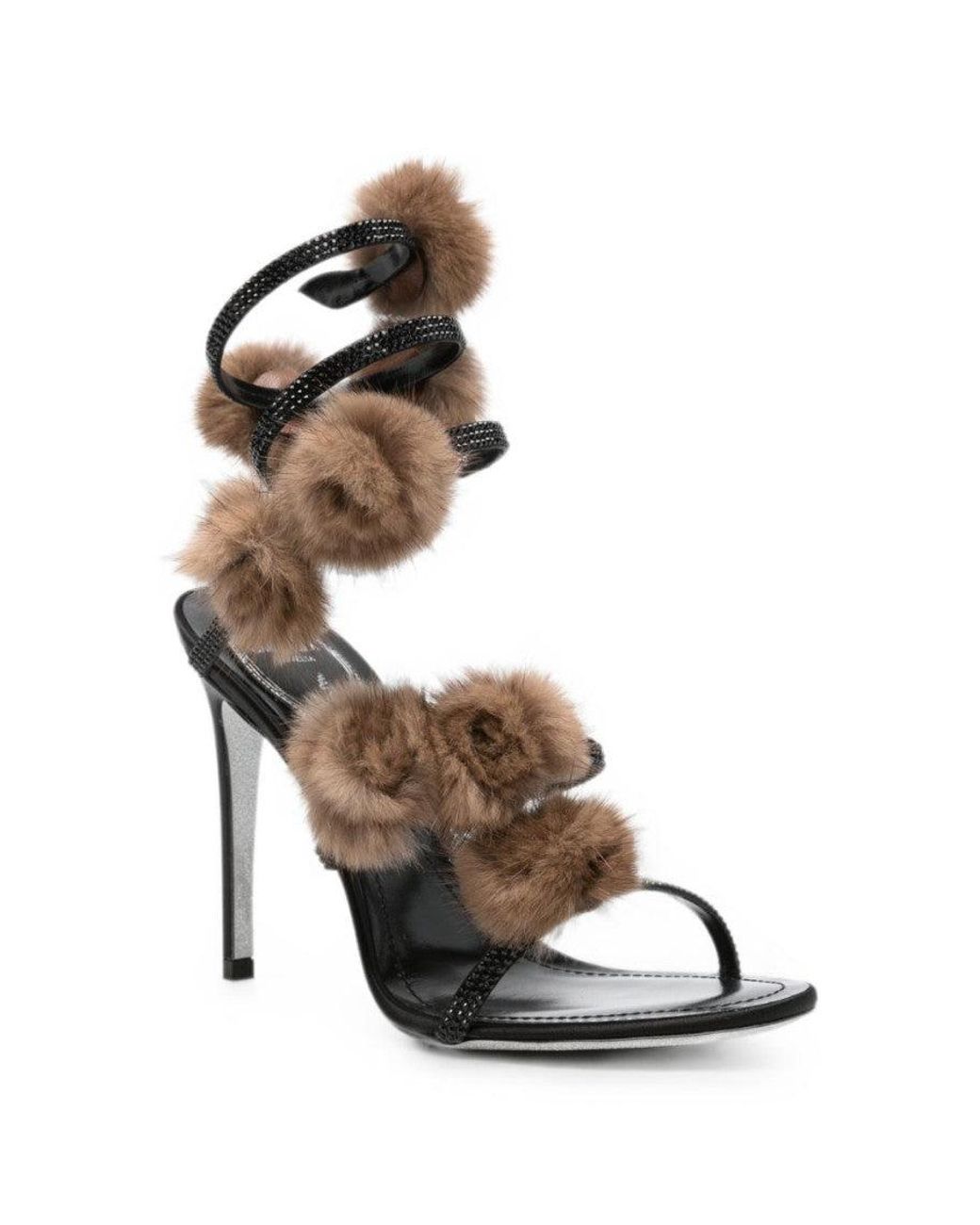 Rene Caovilla White Round Open Toe Heels