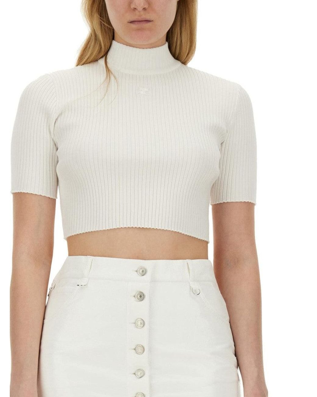 Courreges White Solid Mock Collar Top