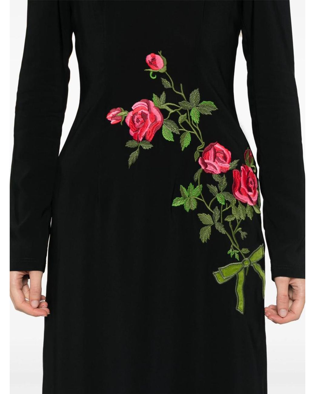 Vivetta Black Floral-Embroidered Midi Dress