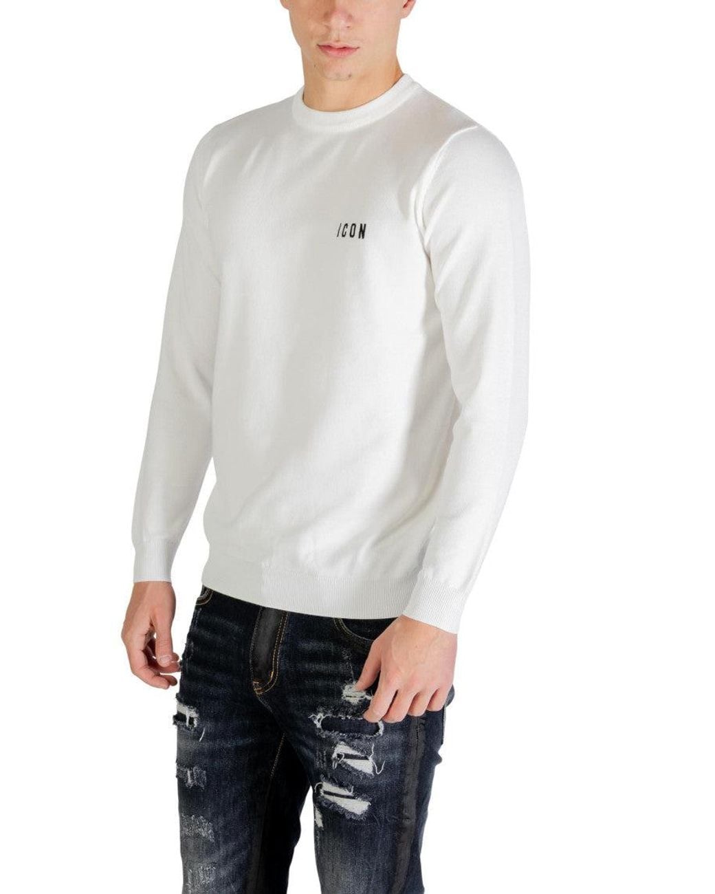 ICON DENIM White Crew Neck Sweatshirt for men