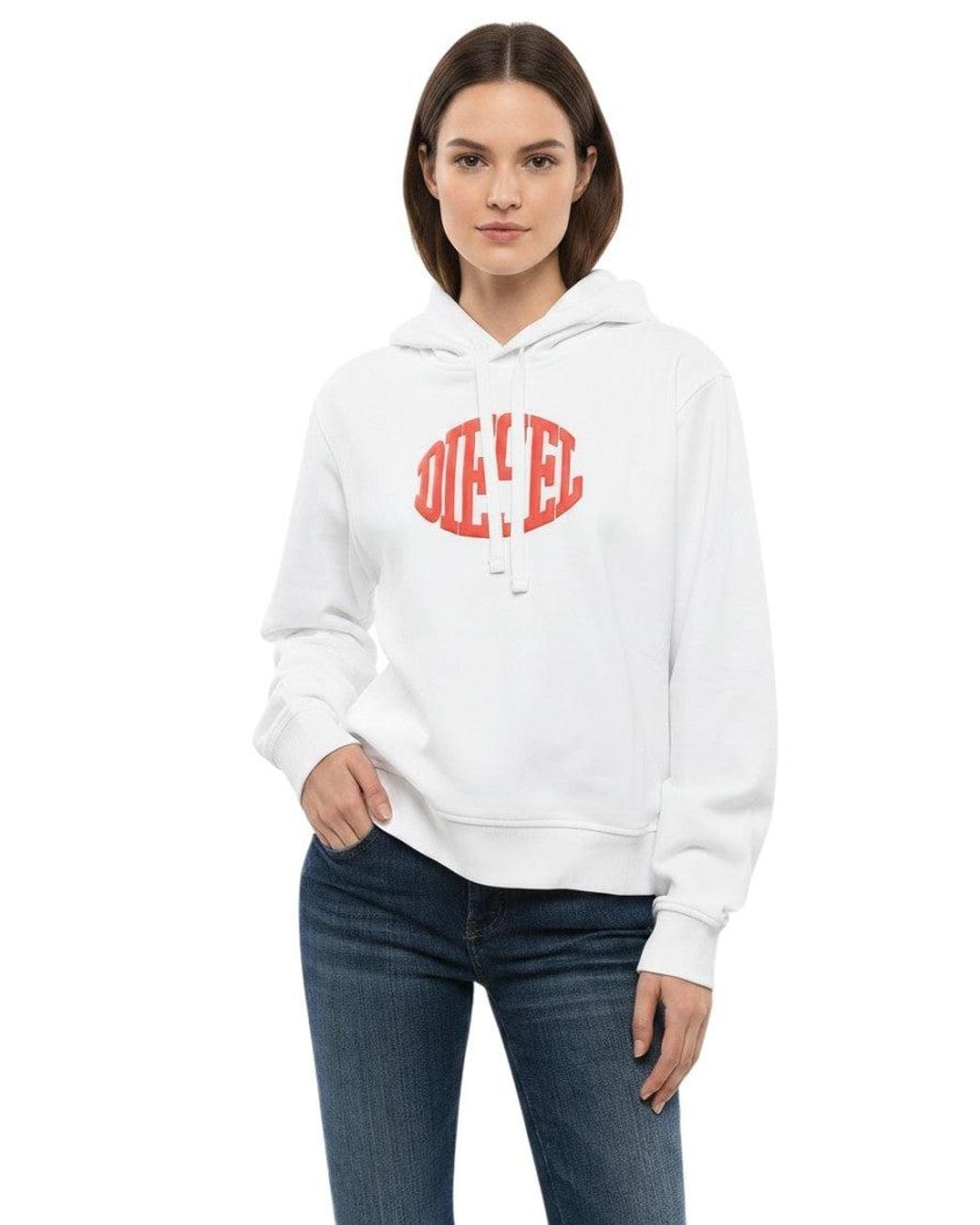 DIESEL White Logo Hood Sweatshirt