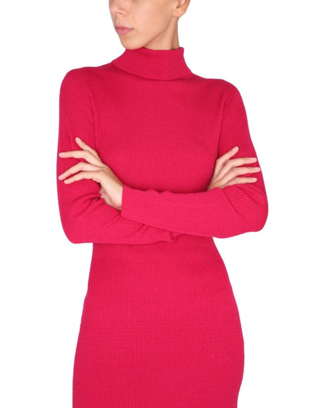 DSquared² Pink Fuchsia Knitted Turtle Neck Mini Dress