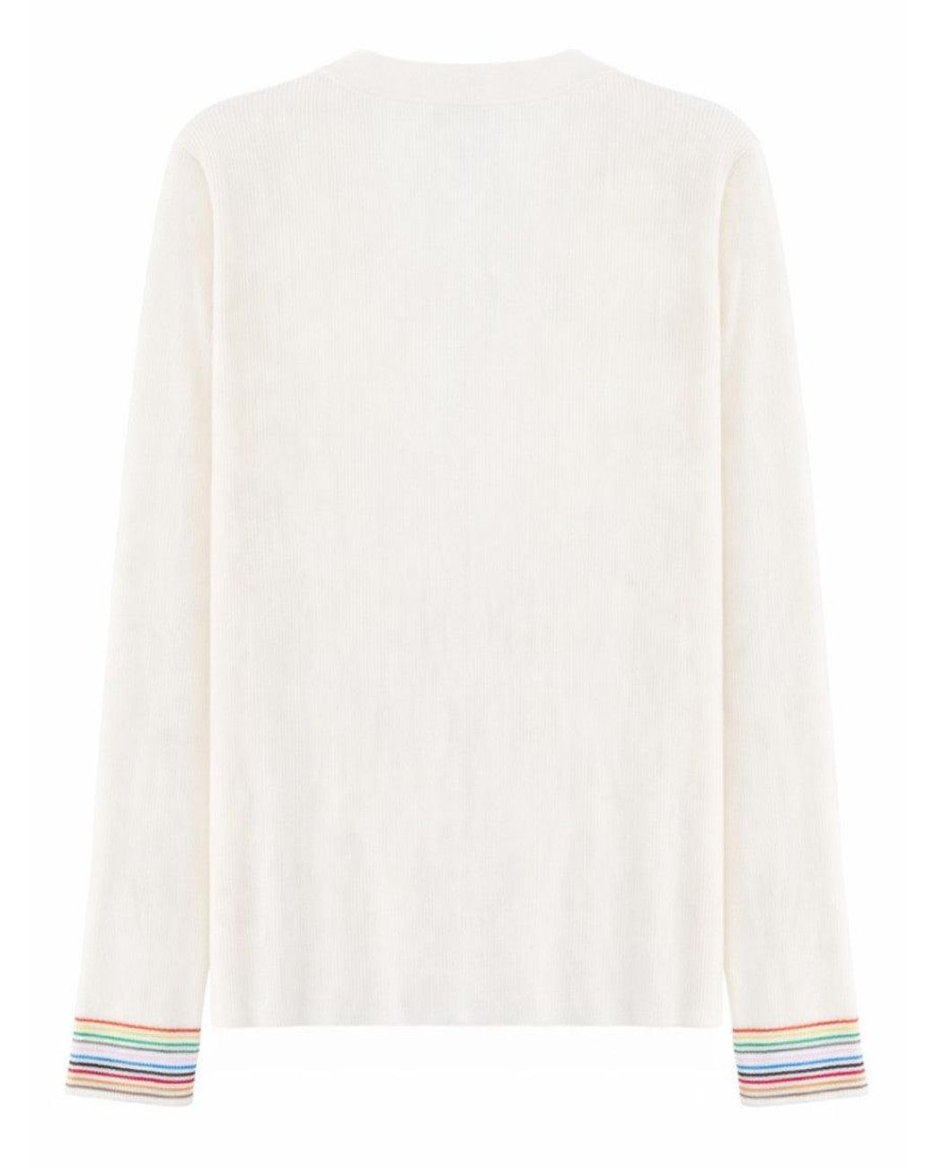 Paul Smith White Solid V Neck Sweater