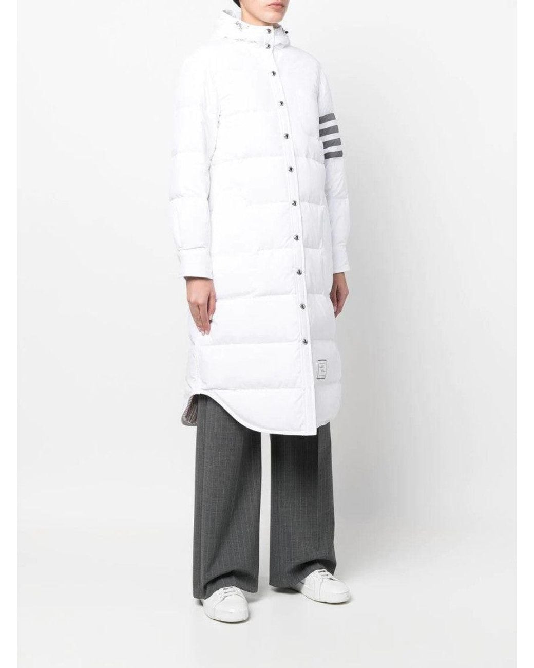 Thom Browne White 4-Bar Hooded Padded Coat