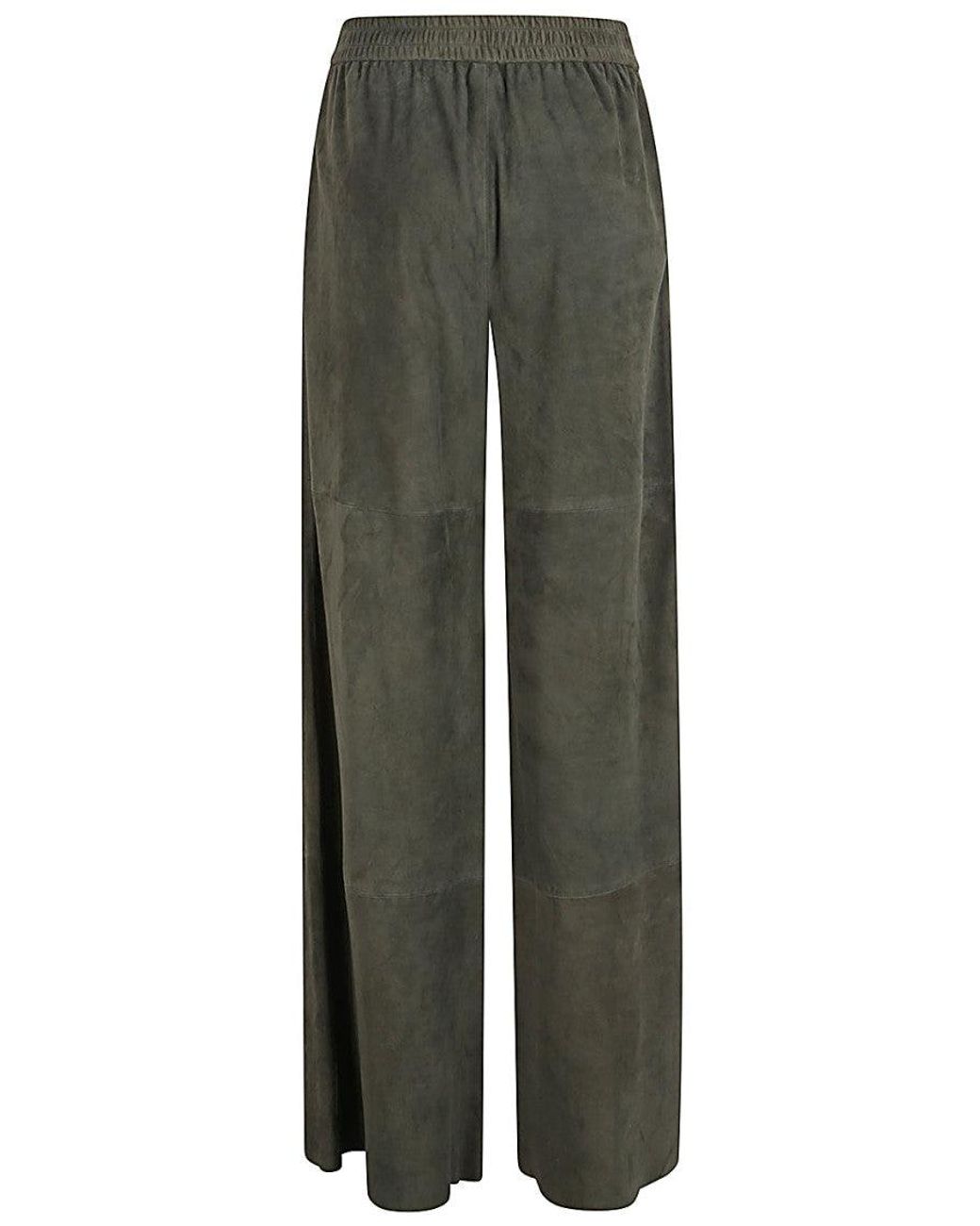 Via Masini 80 Green Dark Suede Leather Trousers