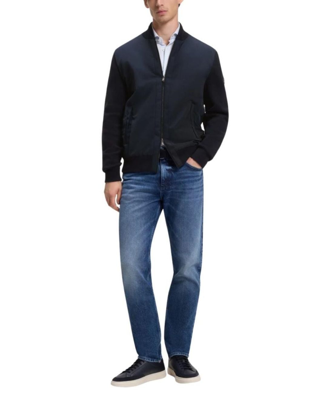 Boss Blue Solid Bomber Jackets for men