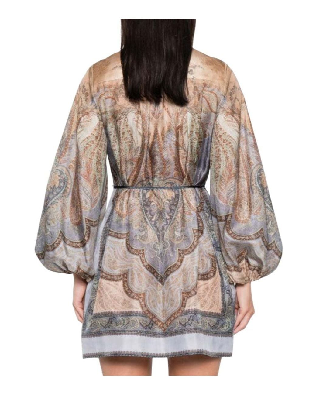 Zimmermann Gray Multicolour Tie Neck Mini Dress