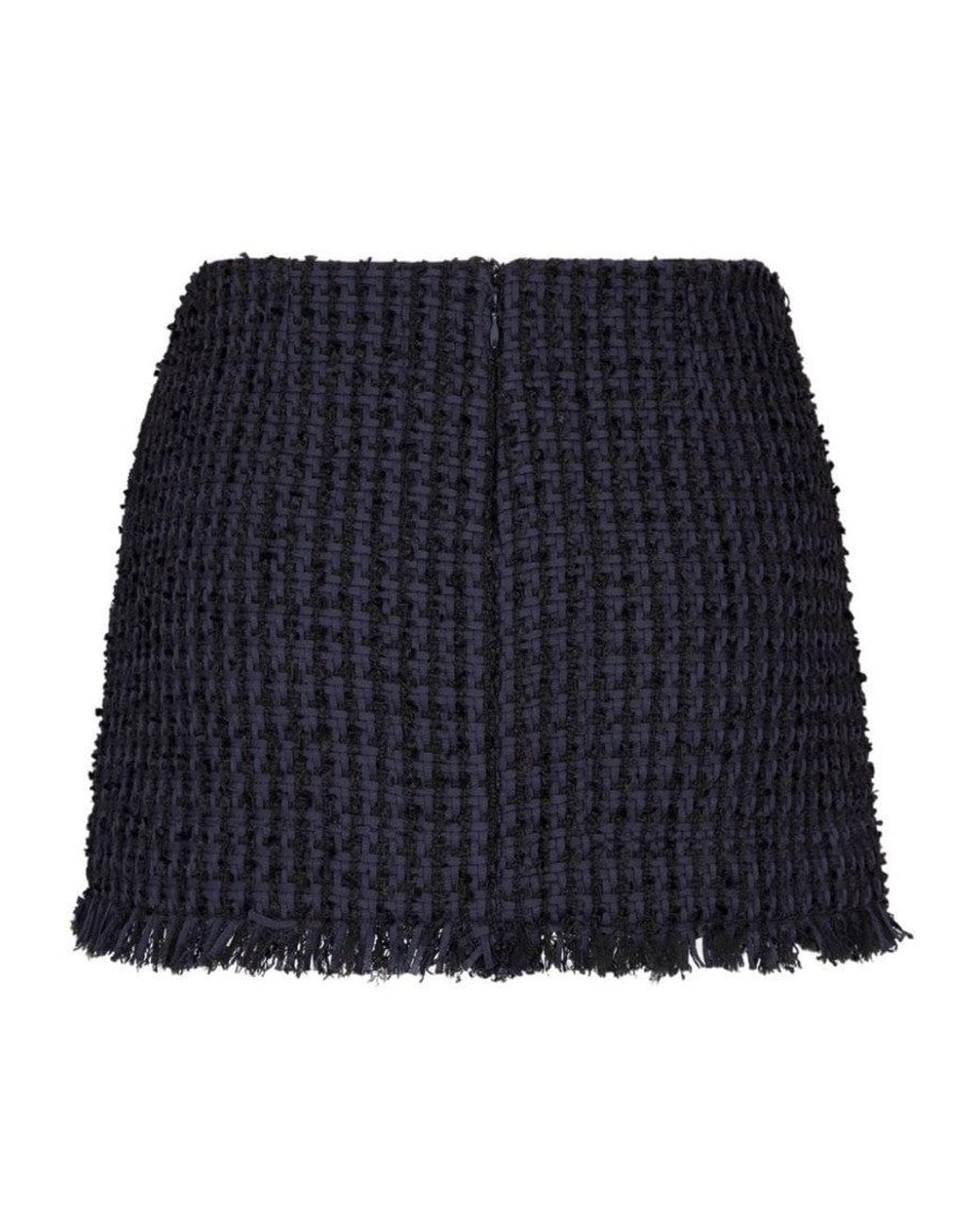 DSquared² Blue Tweed Frayed-Hem Miniskirt
