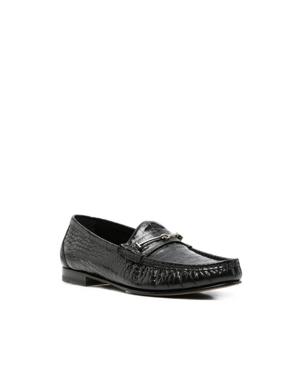 Tom Ford Black Croc-Effect Leather Loafers Calf Leather; Sole for men