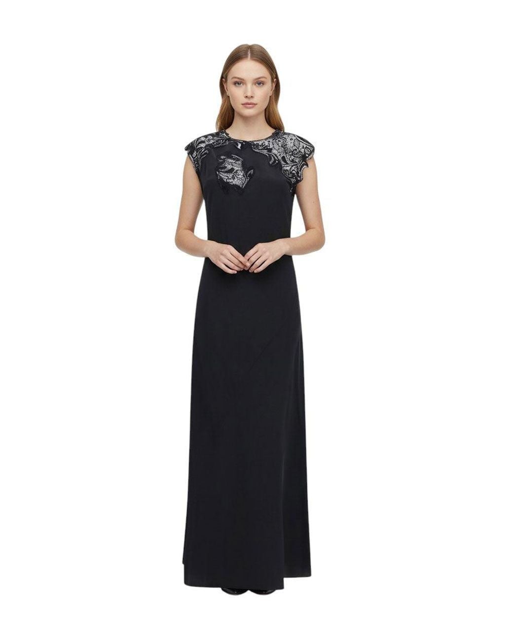 Ferragamo Black Crew Neck Full Length Dress