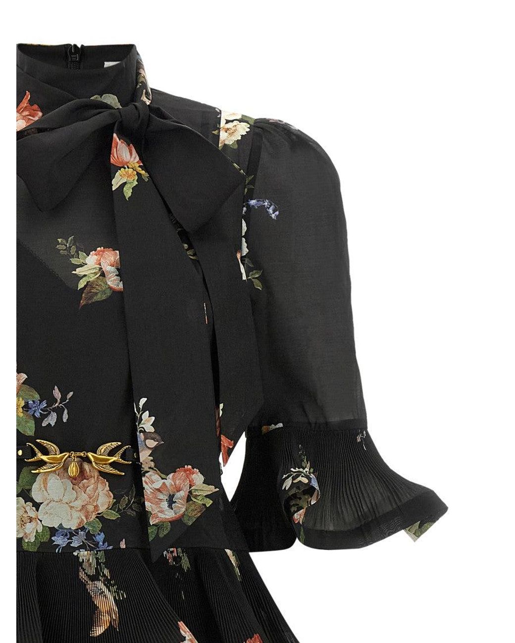Zimmermann Black Pleated Sleeved Dress