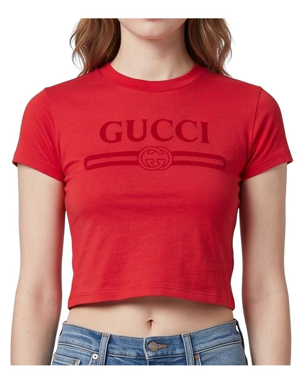 Gucci Red Logo Crew Neck T-Shirt