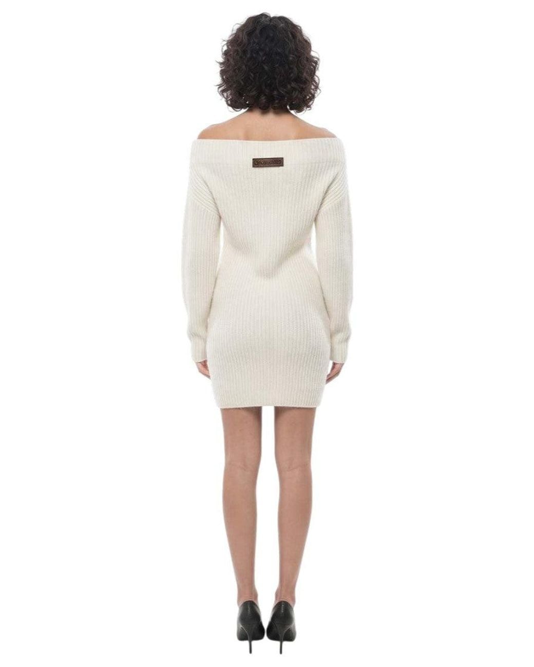 DSquared² Natural Knitted Off Shoulder Mini Dress