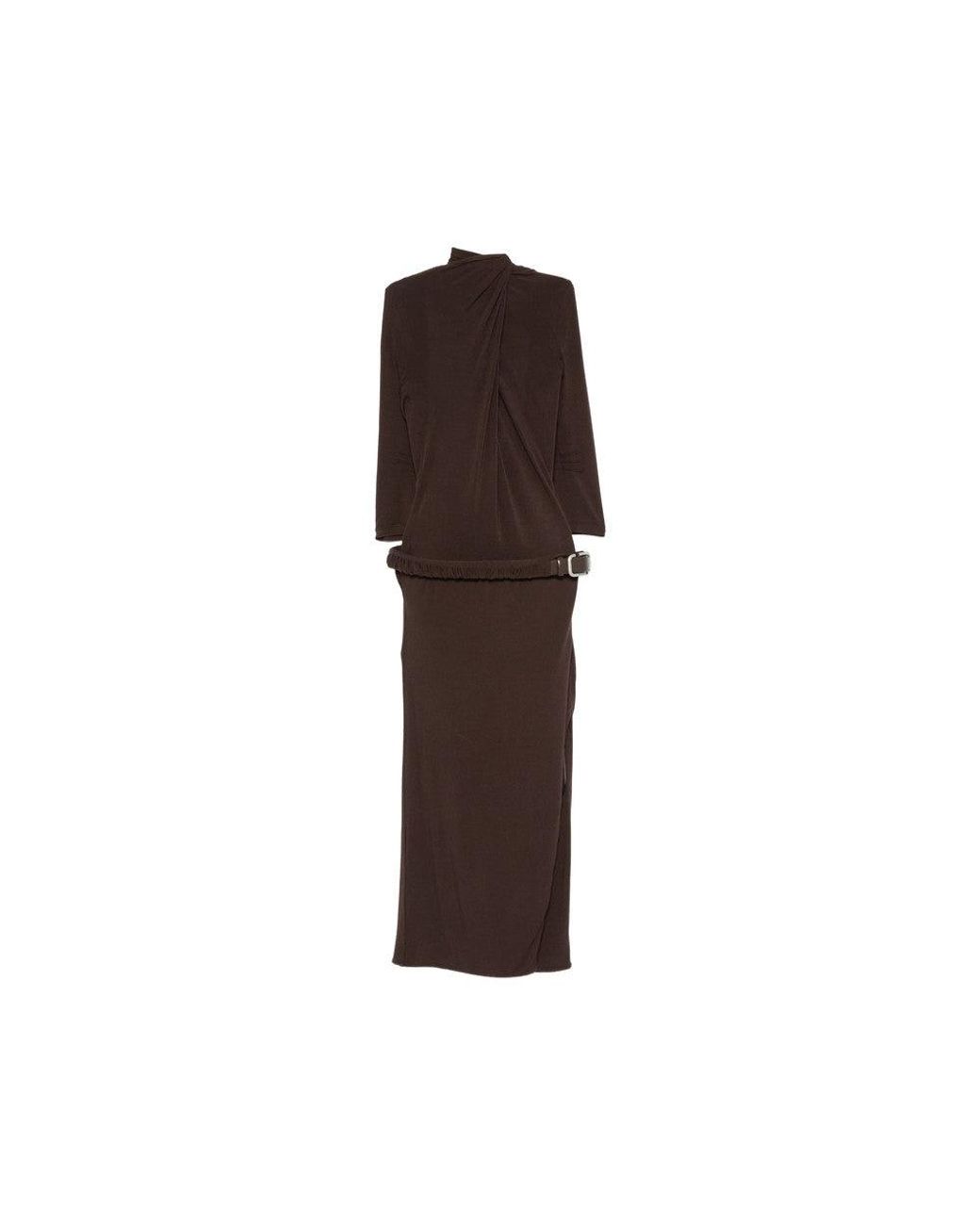 The Attico Brown Mock Collar Midi Dress