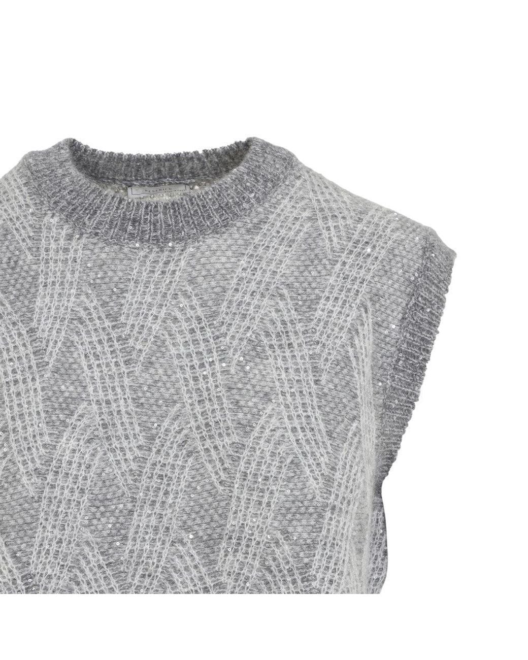 Peserico Gray Knitted Mock Collar Sweater