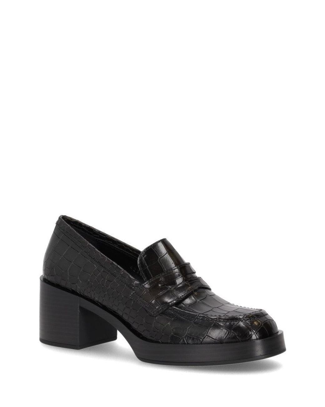 LA ROSE Black Leather Loafer Heels