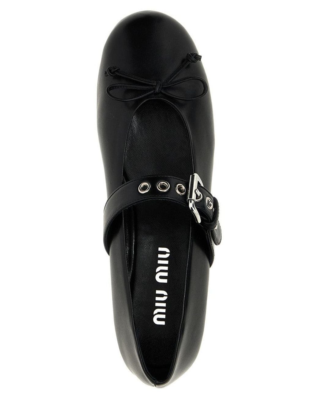 Miu Miu Black Buckle Strap Ballet Flats