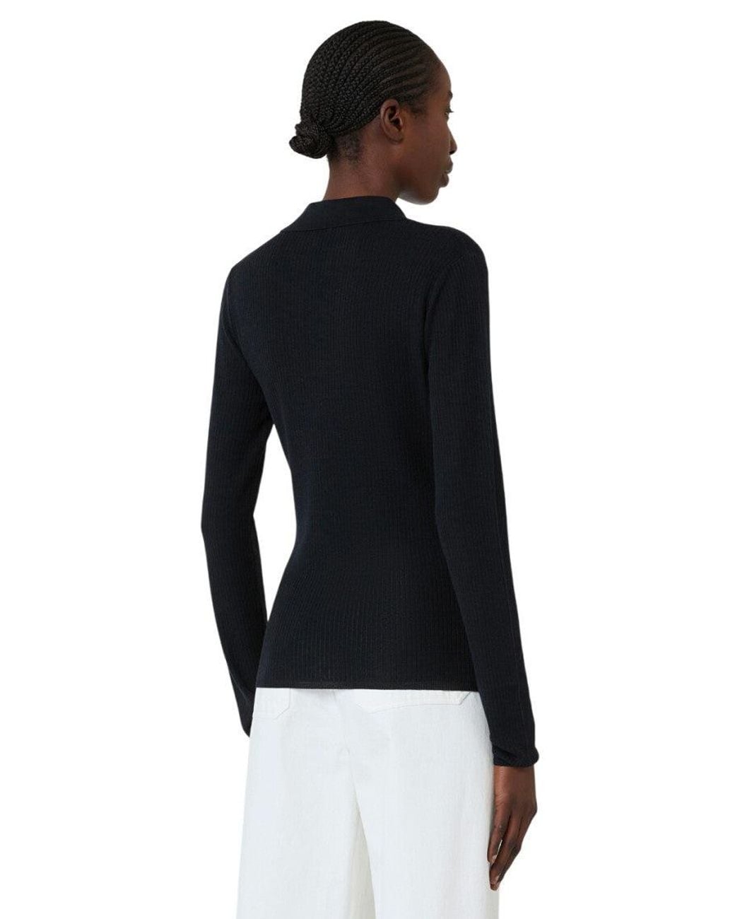 Max Mara Black Knitted Shirt Collar Sweater