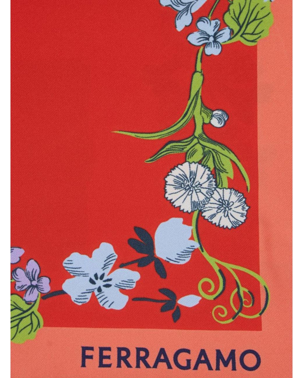 Ferragamo Red Floral Print Scarf