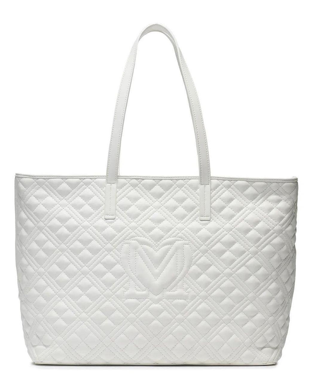 Love Moschino White Quilted Top Zip Large Tote
