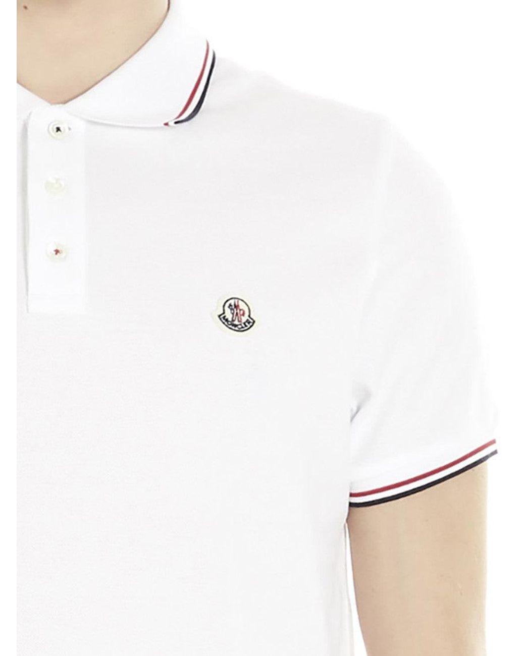 Moncler White Logo Shirt Collar Polo for men