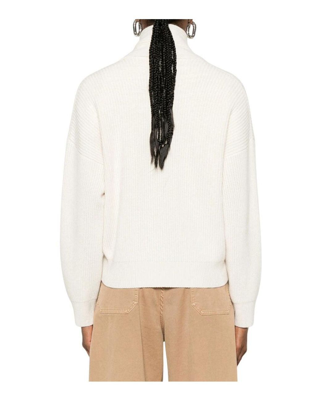 Brunello Cucinelli White Shawl Neck Sweater