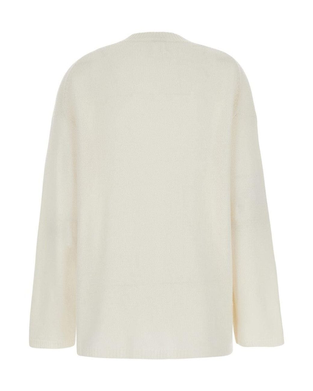 Allude White Solid Round Neck Sweater
