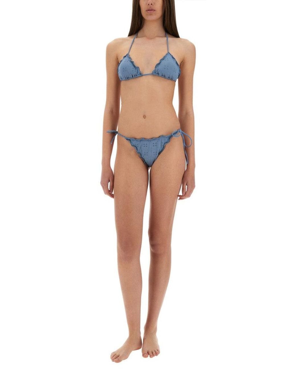 Mc2 Saint Barth Blue Embroidered Bikini Bottom Swimwear