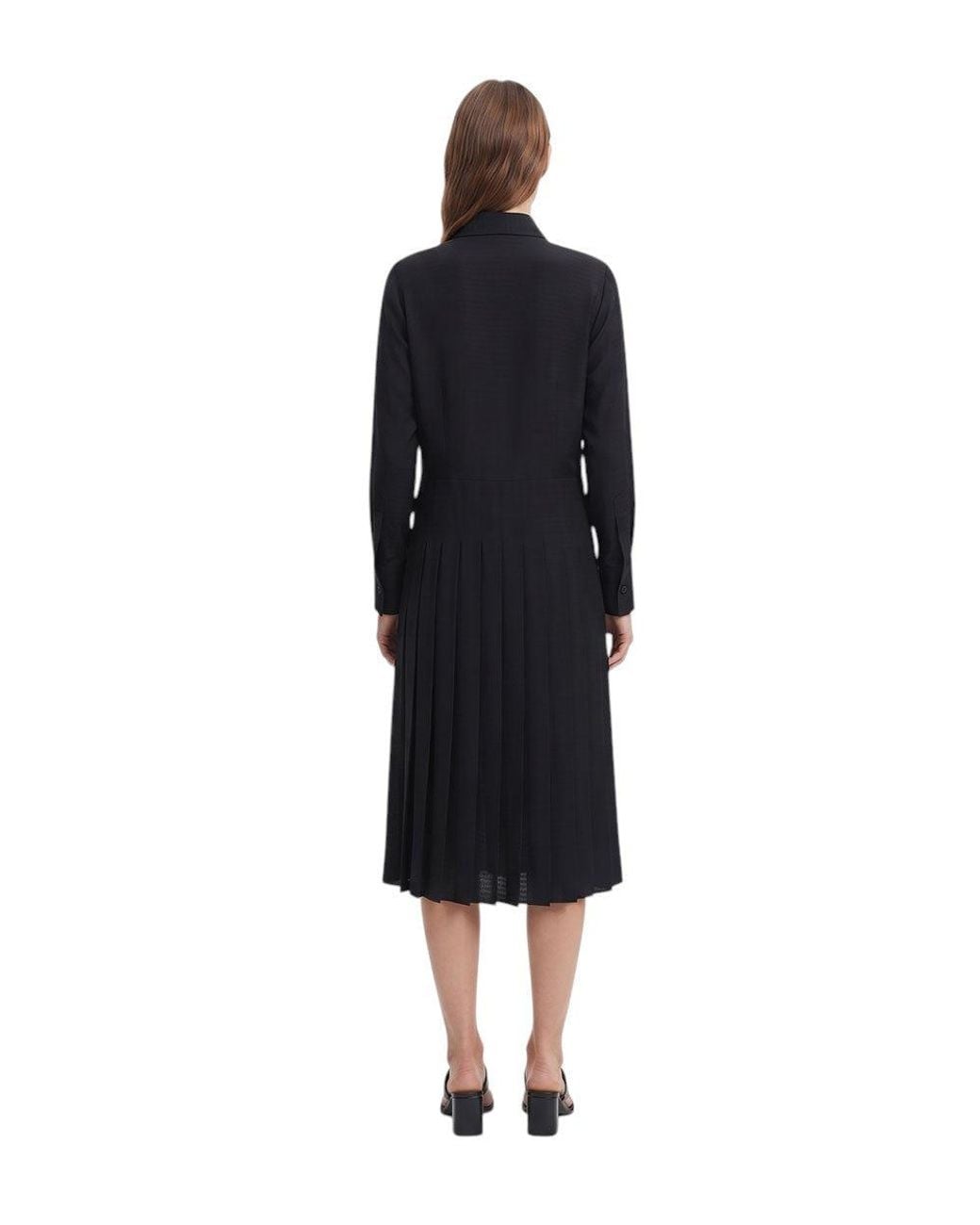 Fendi Black Shirt Collar Midi Dress