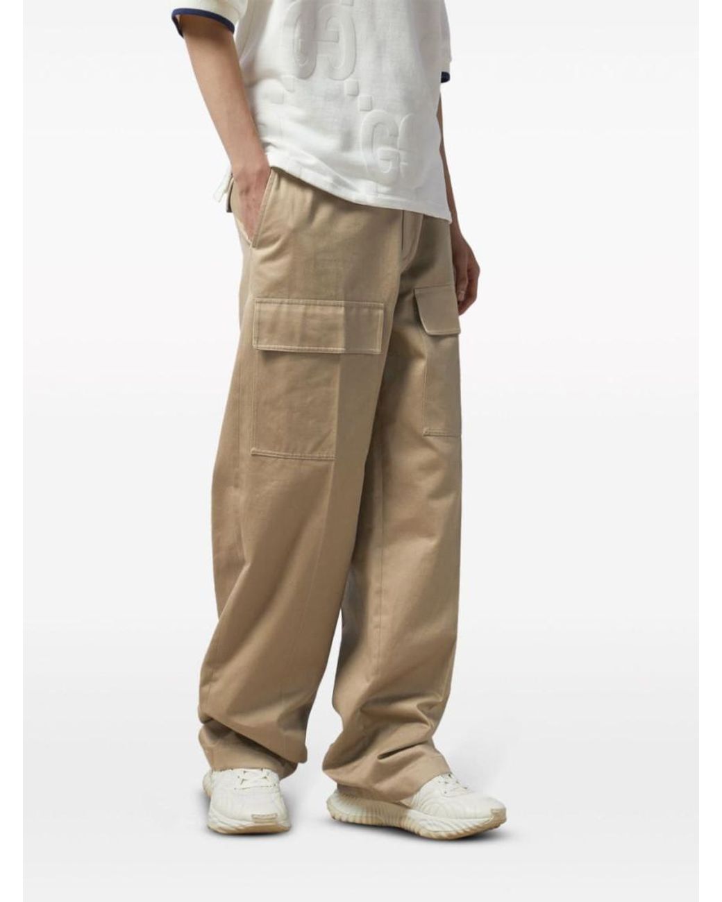 Gucci Natural High-Waisted Pants With Logo Patch for men