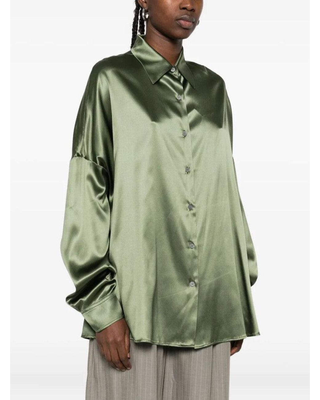 Dries Van Noten Green Casia Oversized Silk-Satin Shirt