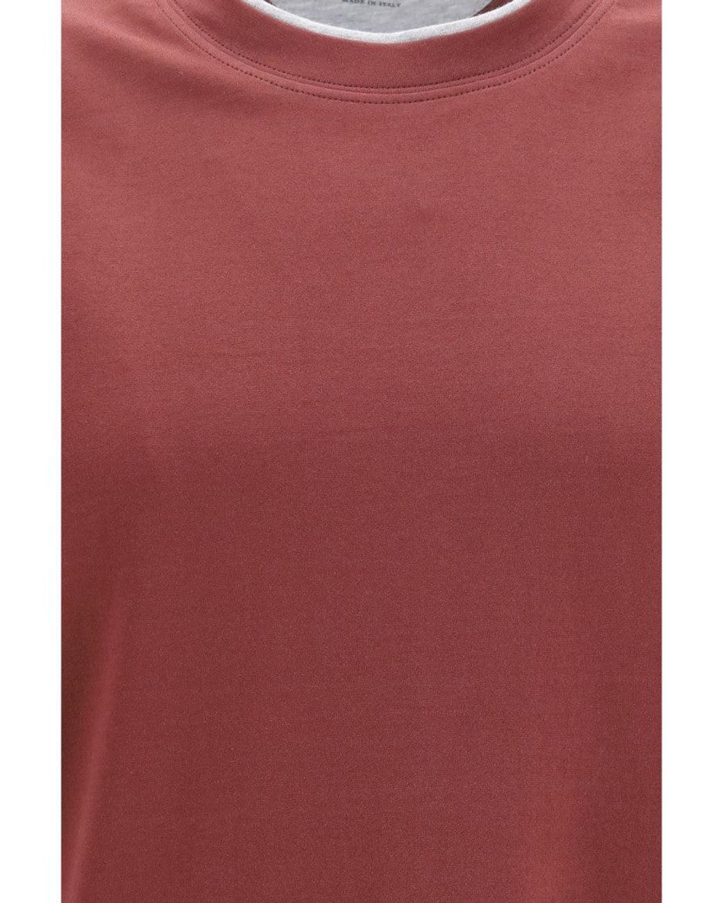 Brunello Cucinelli Red Solid Crew Neck T-Shirt for men