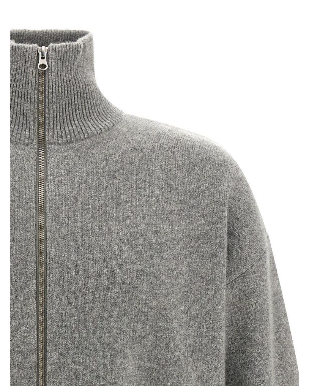 Extreme Cashmere Gray Zip Up Turtle Neck Cardigan for men