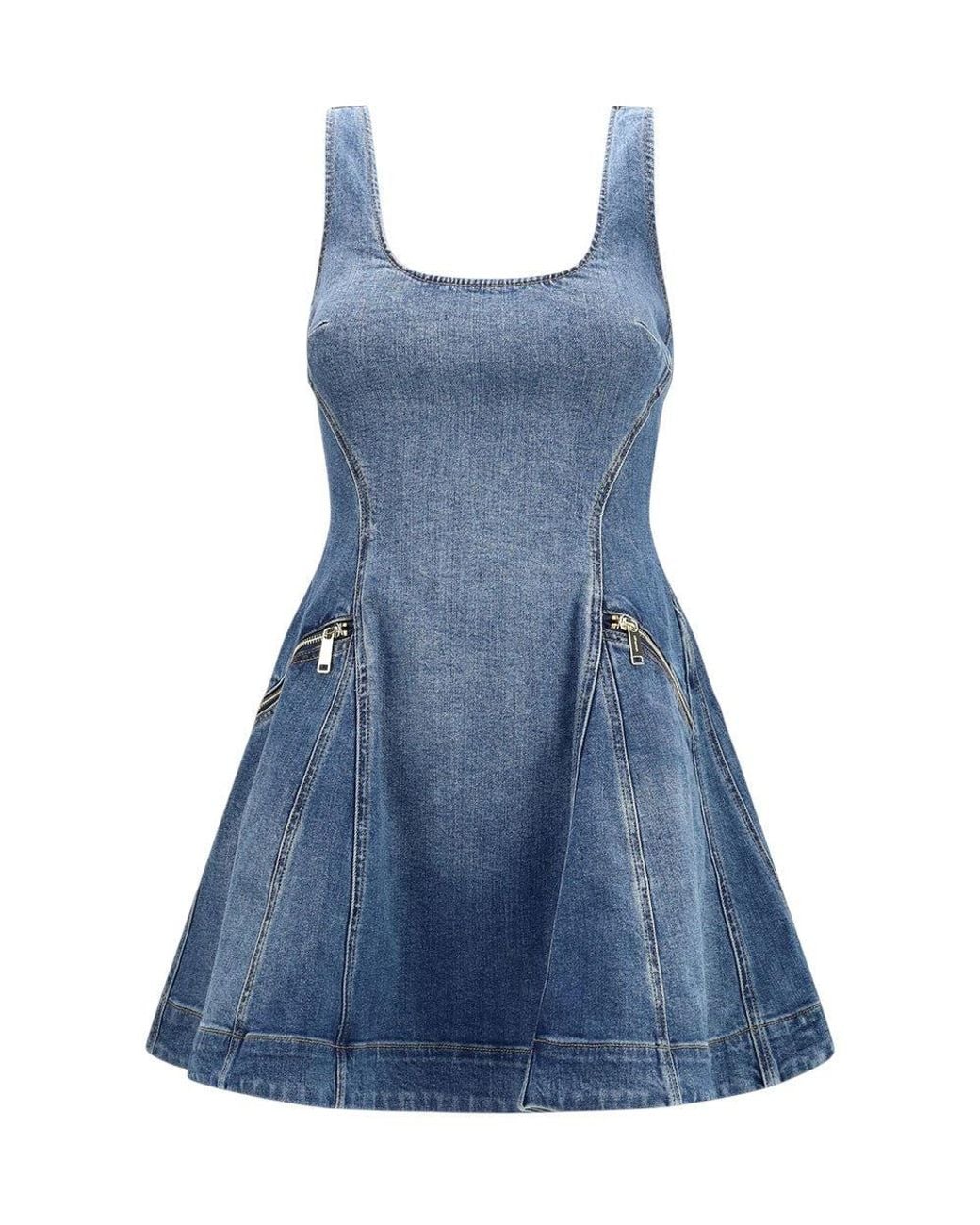Self-Portrait Blue Scoop Neck Mini Dress