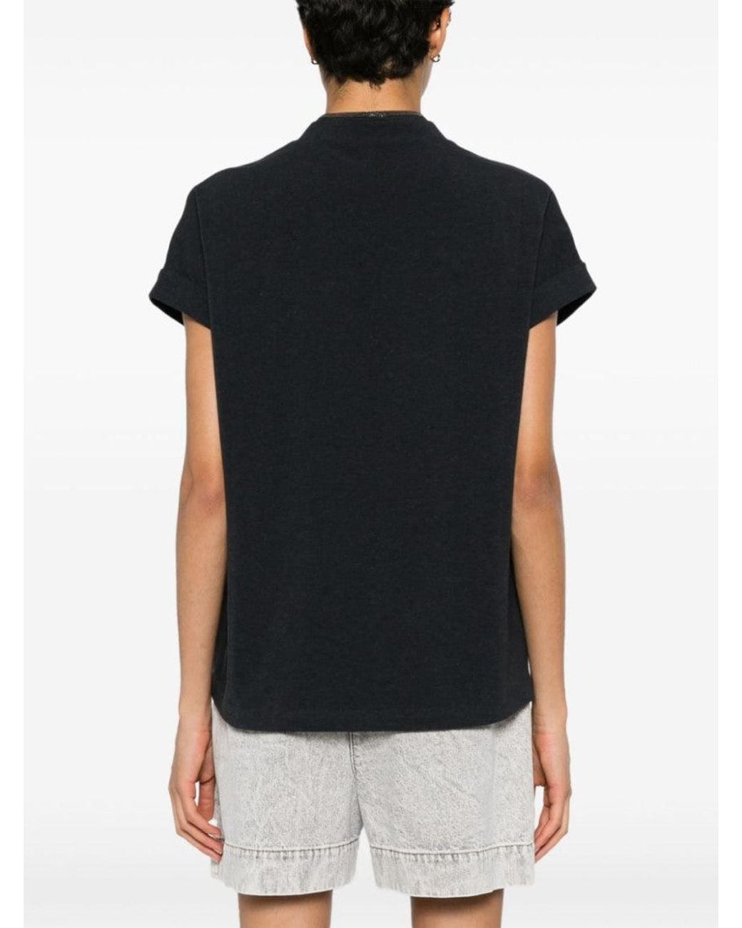 Brunello Cucinelli Black Dark V-Neck Cotton T-Shirt