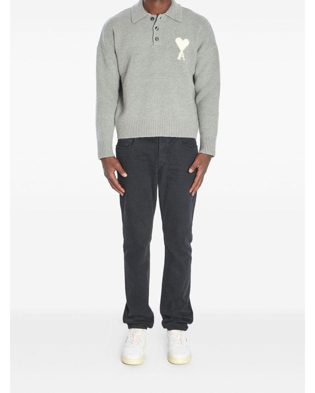 AMI Gray Logo Polo Sweater