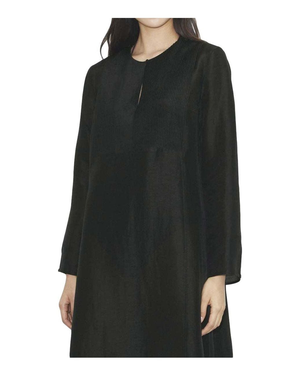 Tory Burch Black Round Neck Pleated Insert Maxi Dress