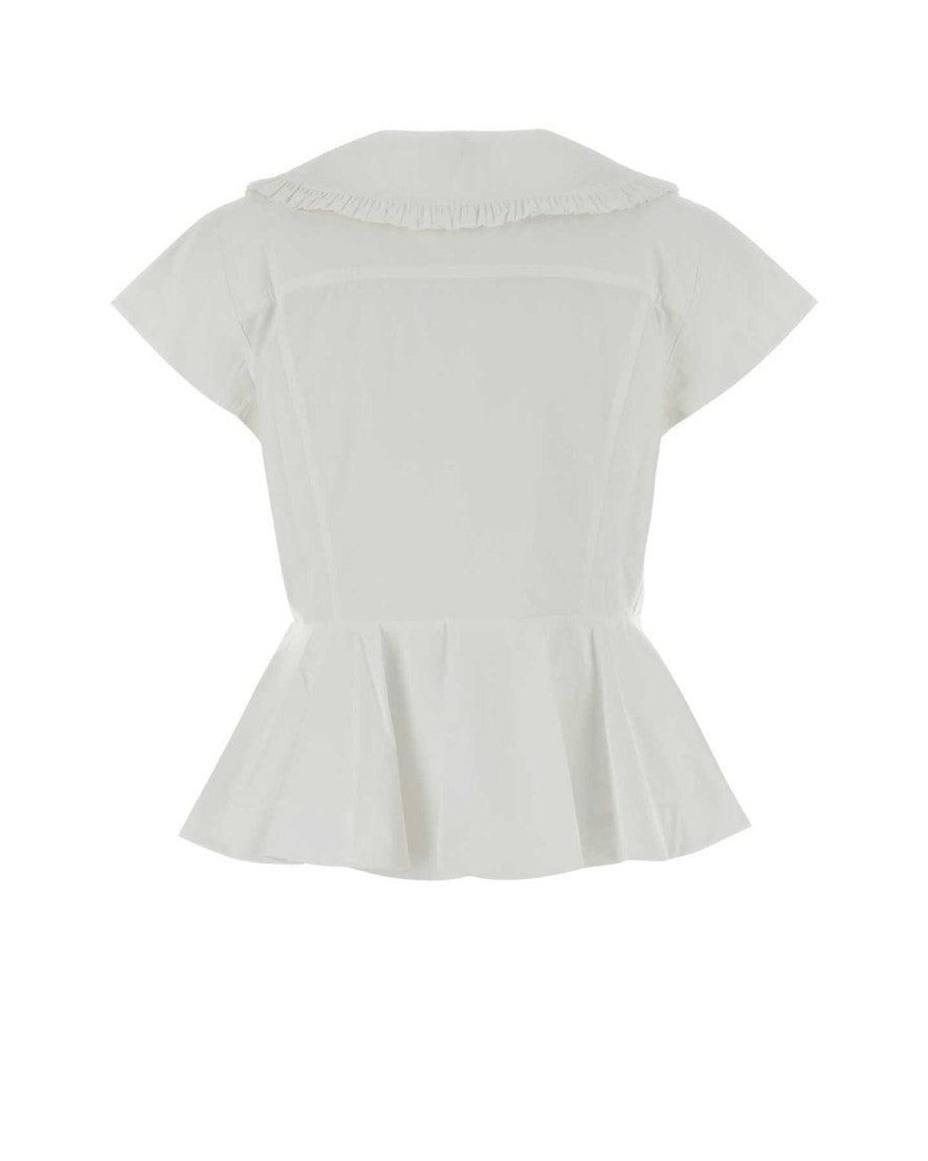 Ganni White Ruffled Collar Top