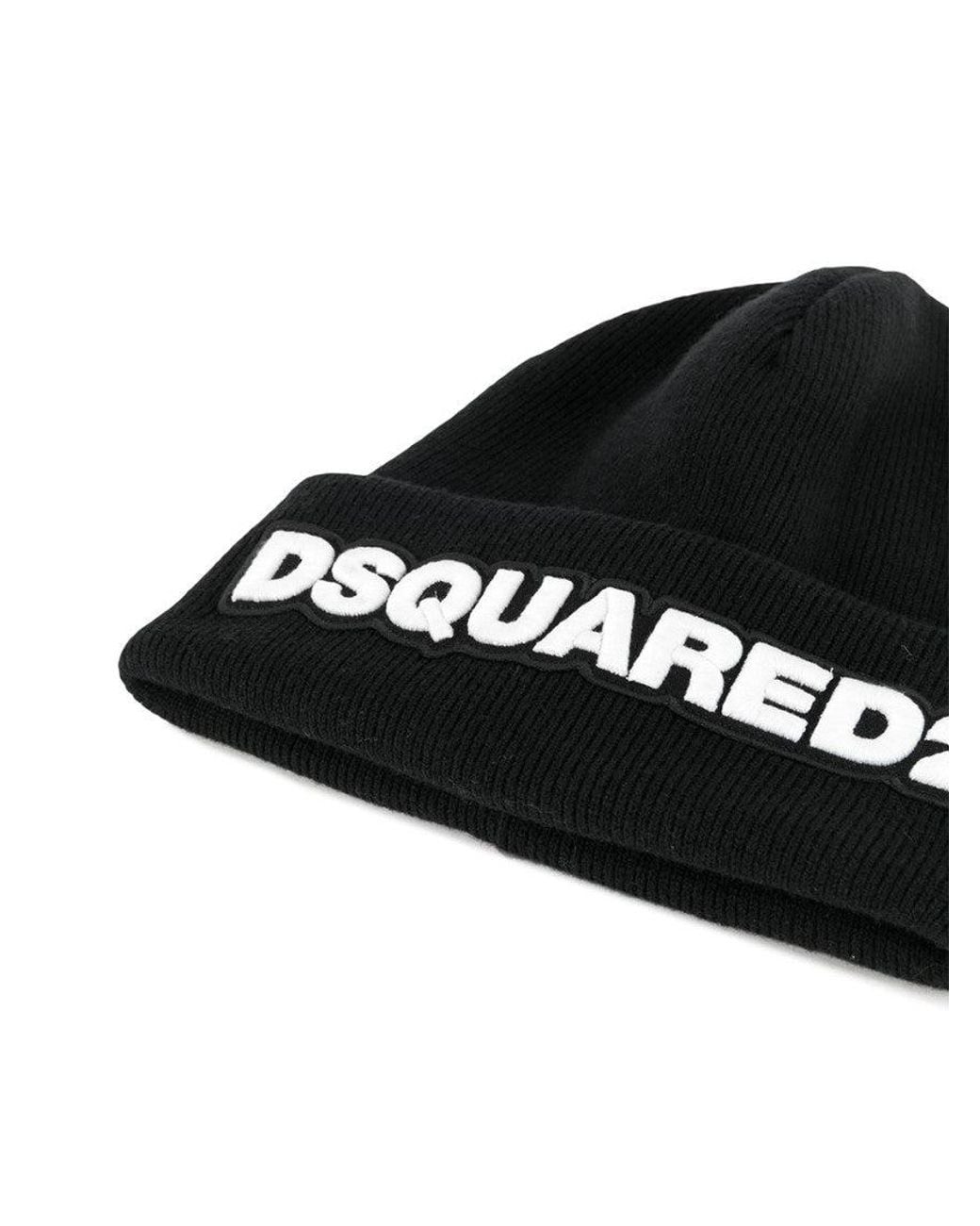 DSquared² Black Embroidered-Logo Beanie for men