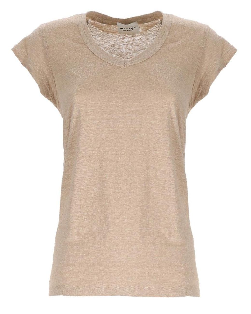 Isabel Marant Natural Solid Round Neck T-Shirt