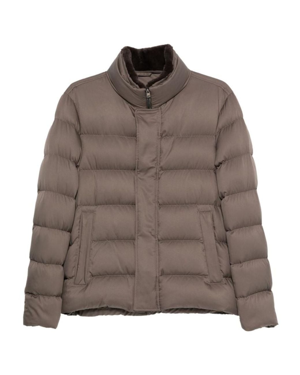 Herno Brown Padded Quilted Jacket With High Collar for men