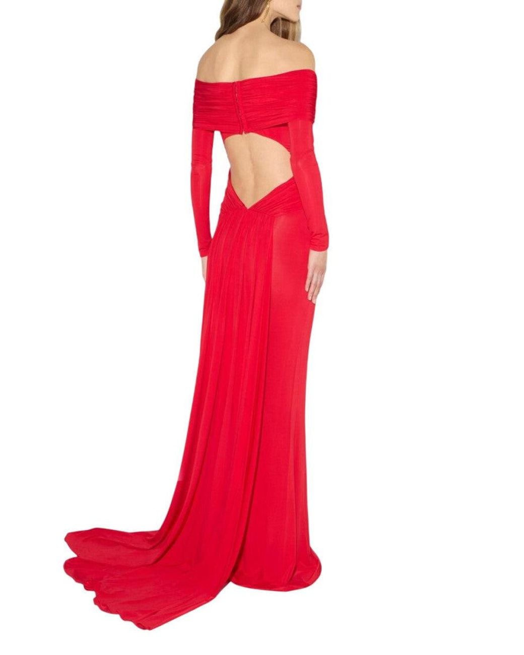 Elisabetta Franchi Red Off Shoulder Maxi Dress