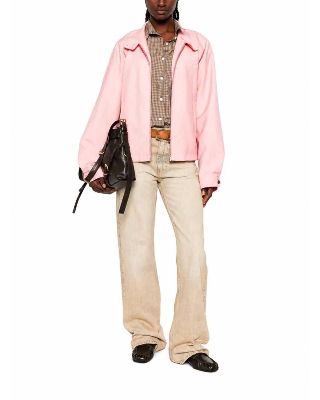 Miu Miu Pink Solid Mandarin Collar Jacket