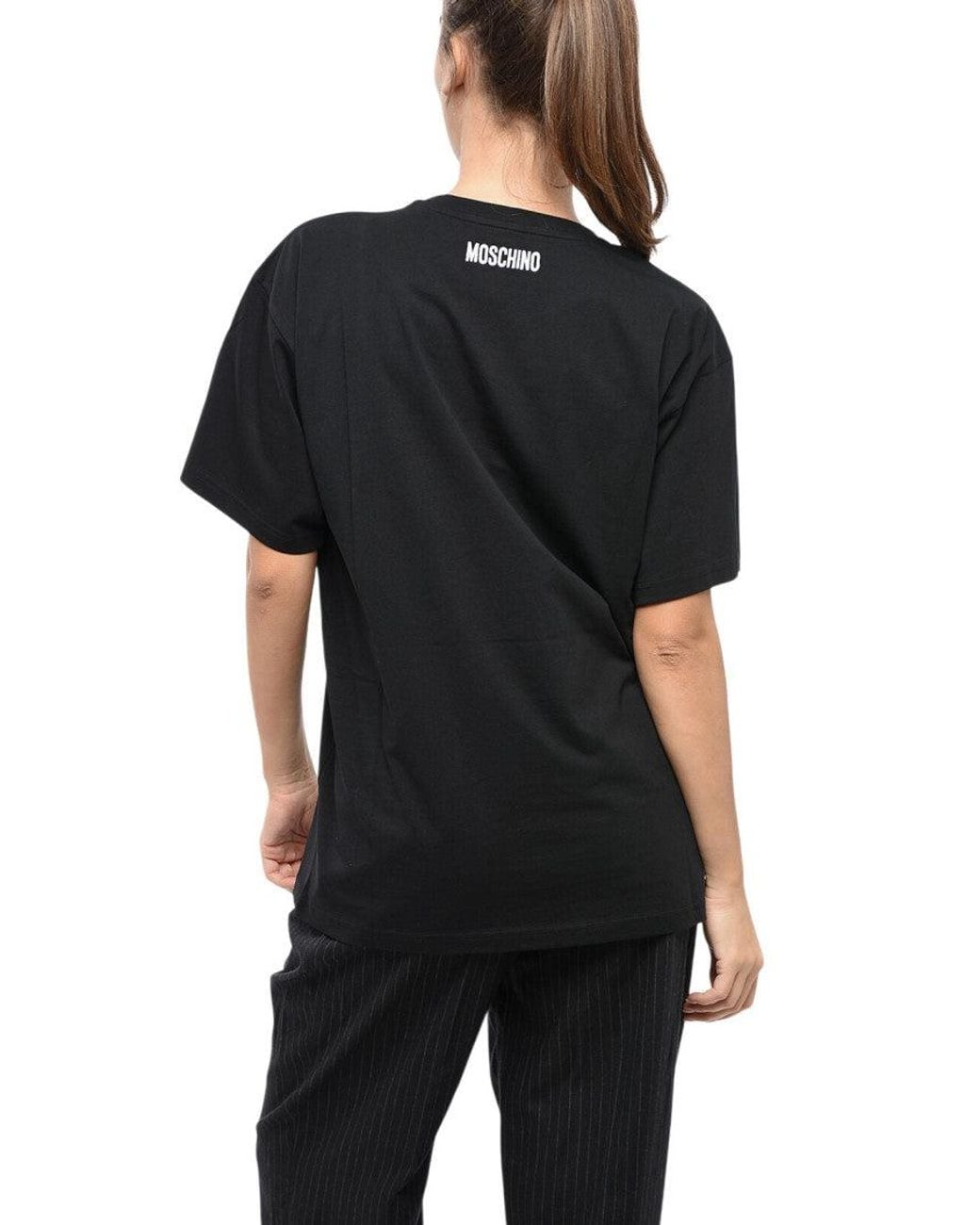Moschino Black Single Graphic Crew Neck Oversized T-Shirt