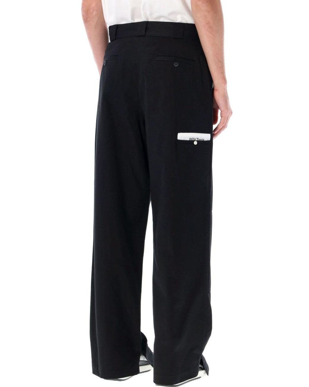 Palm Angels Black Logo Detail Cotton Trousers for men