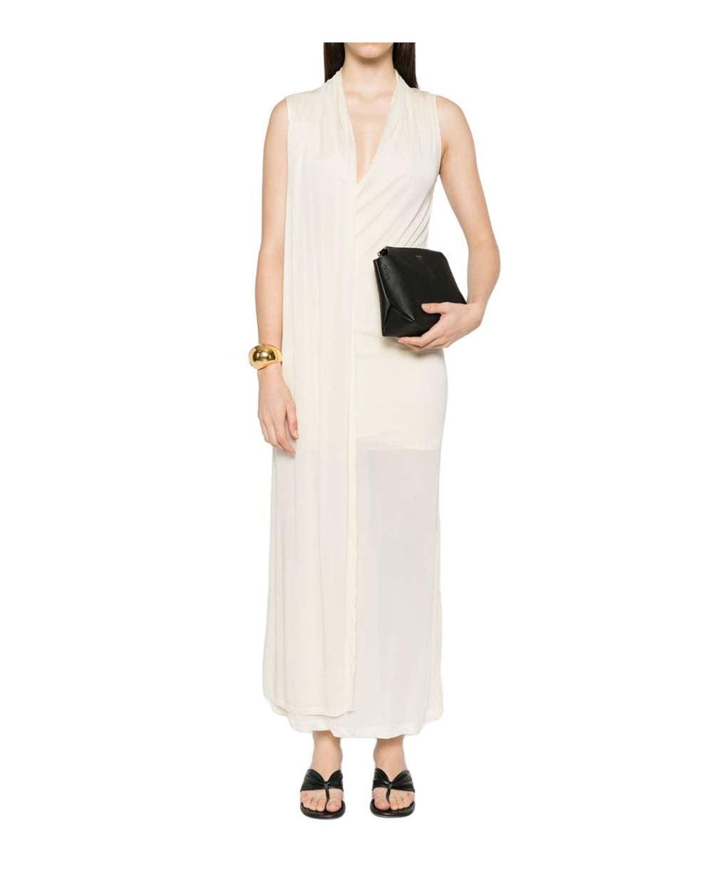 Totême White V-Neck Overlapped Scarf Dress