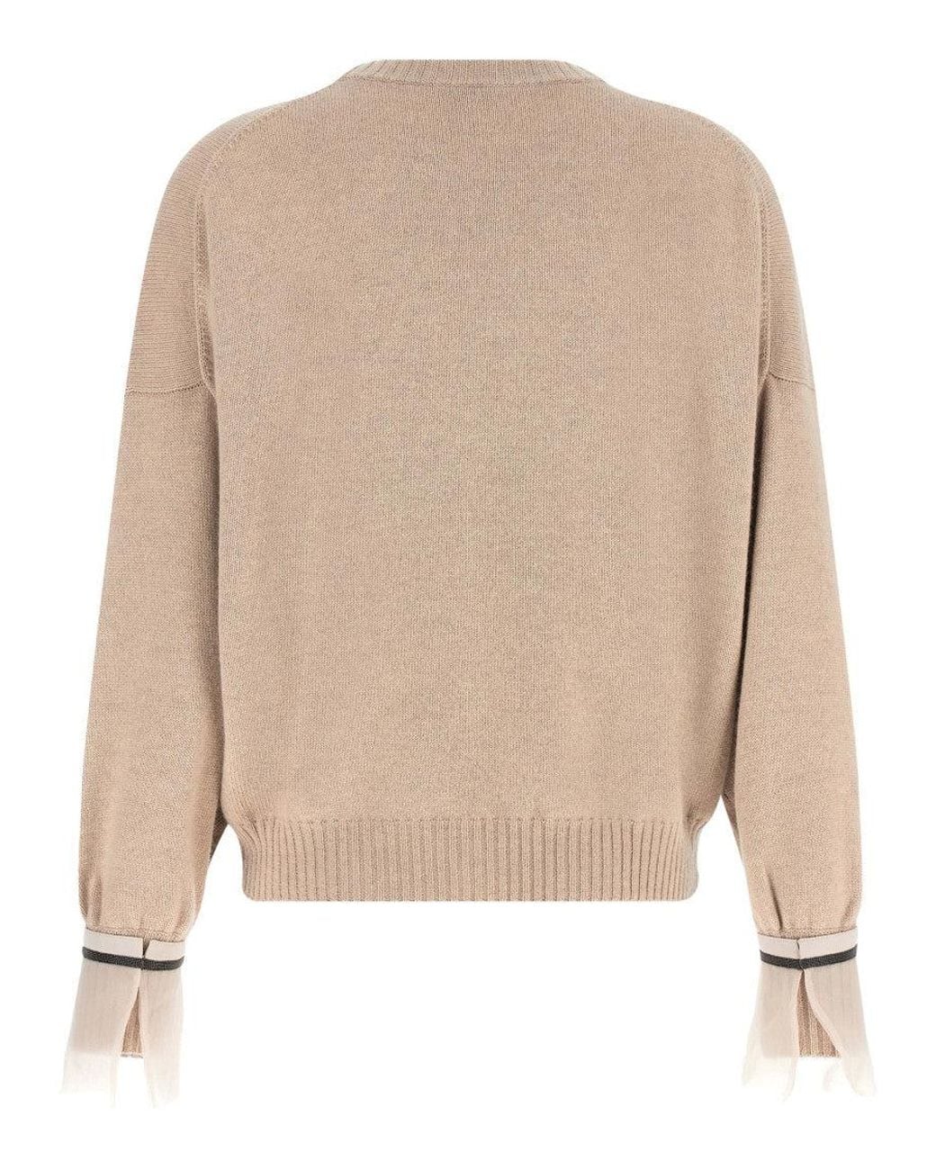 Brunello Cucinelli Natural Solid Crew Neck Sweater
