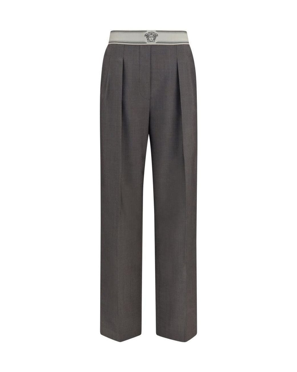 Versace Gray Straight Pleated Pant